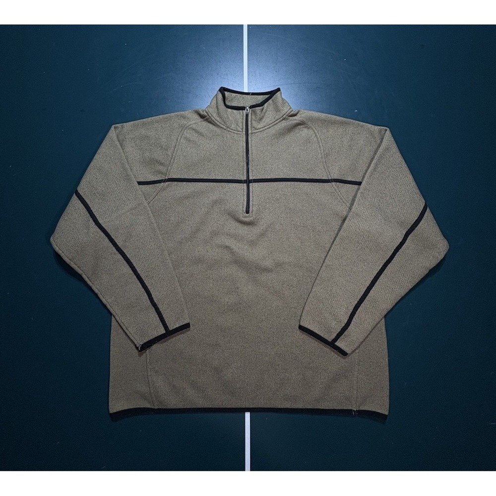 VTG Y2K Old Navy Sweatshirt Mens Large Brown Striped Fleece Quarter Zip Pullover